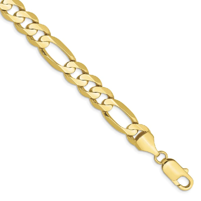 Men's 8.75mm, 10k Yellow Gold, Concave Figaro Chain Bracelet