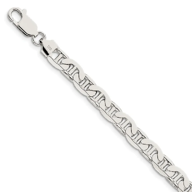 Men's 7mm, Sterling Silver, Solid Anchor Chain Bracelet