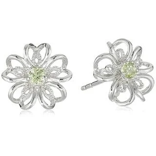 Sterling Silver Peridot flower Stud Earrings - Green