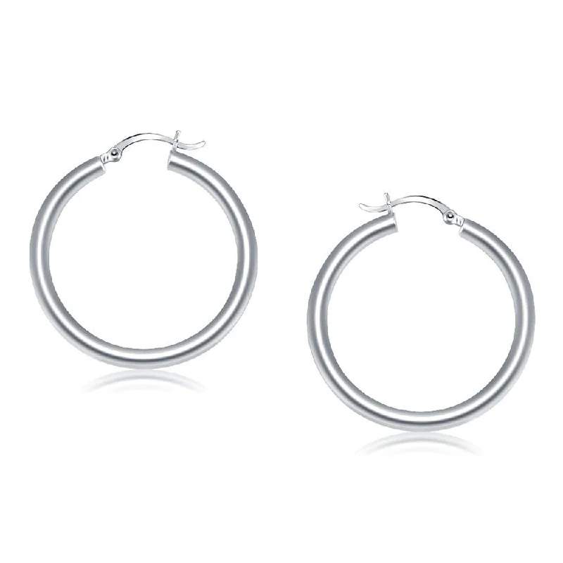 14k White Gold Polished Hoop Earrings (40 mm)