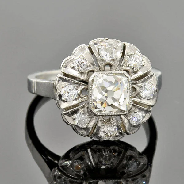 Edwardian Platinum French Cut Diamond Cluster Ring 1.10ct