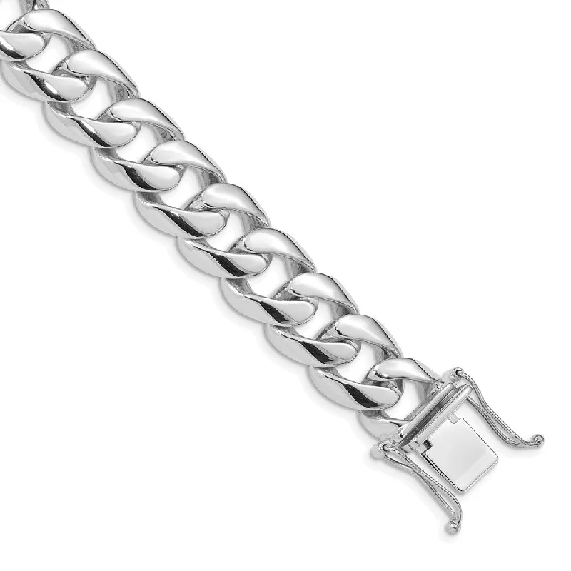 Men's 14k White Gold, 13.5mm Rounded Curb Chain Bracelet, 8 Inch