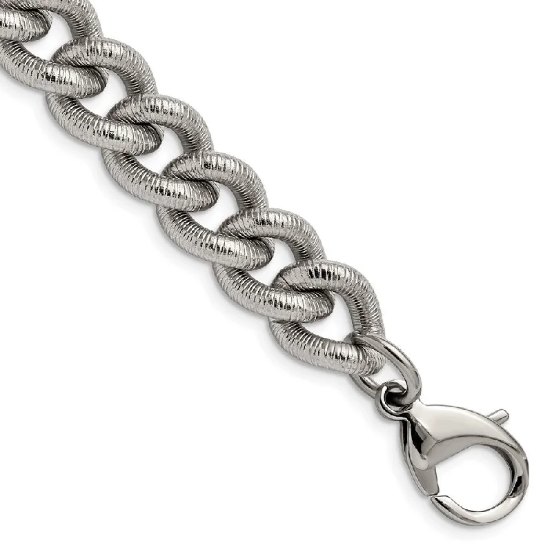 Men's 14.5mm Stainless Steel Textured Curb Chain Bracelet, 8.25 Inch