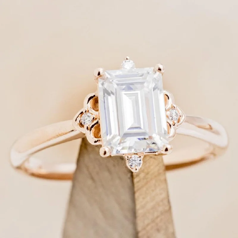 "ZELLA" - EMERALD CUT MOISSANITE ENGAGEMENT RING WITH DIAMOND ACCENTS