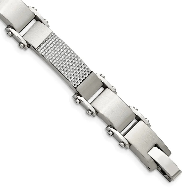 Men's Stainless Steel Gray Carbon Fiber Link Bracelet, 9 Inch