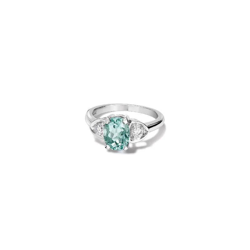 Katie Oval Engagement Ring 18ct White Gold - Green Blue Aquamarine & Diamond