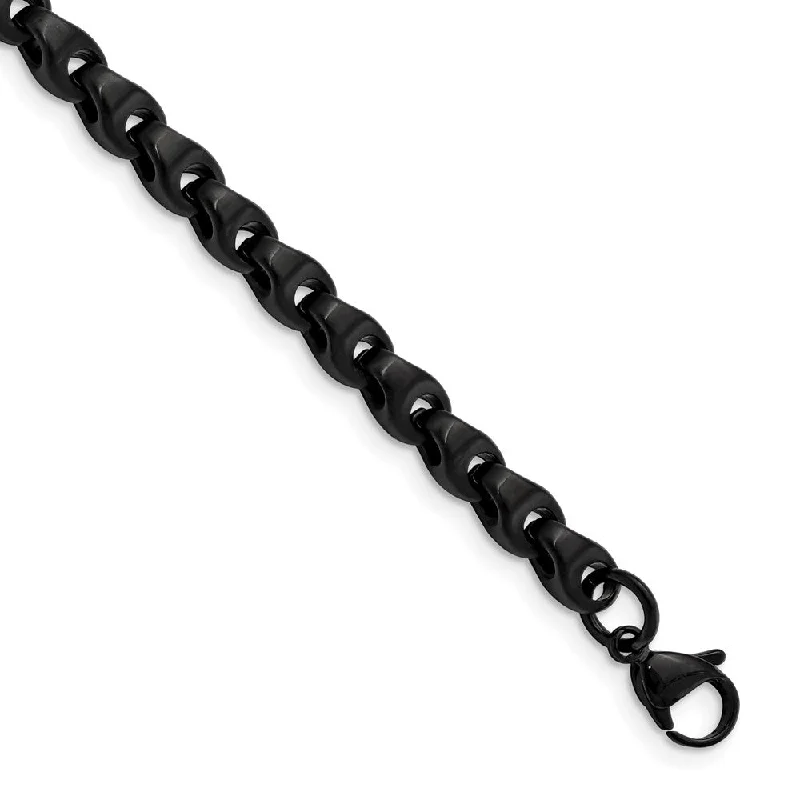 Men's 6mm Black Plated Stainless Steel Chain Link Bracelet, 9 Inch