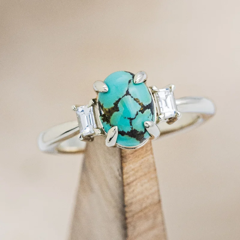 "PRESLEY" - OVAL TURQUOISE ENGAGEMENT RING WITH BAGUETTE DIAMOND ACCENTS