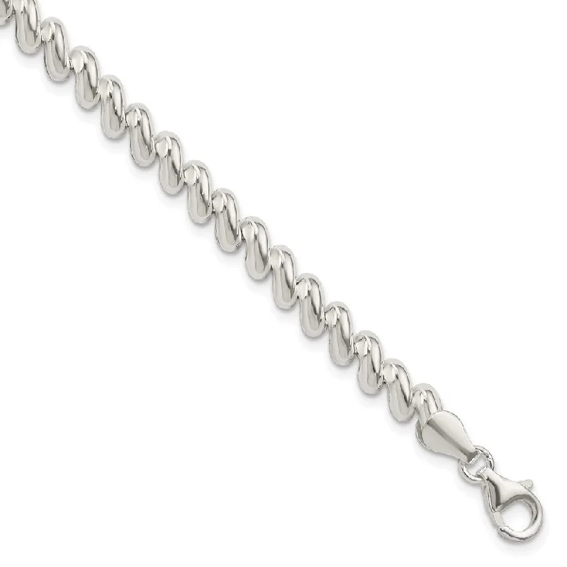 Sterling Silver 6mm Polished San Marco Chain Bracelet, 7.5 Inch