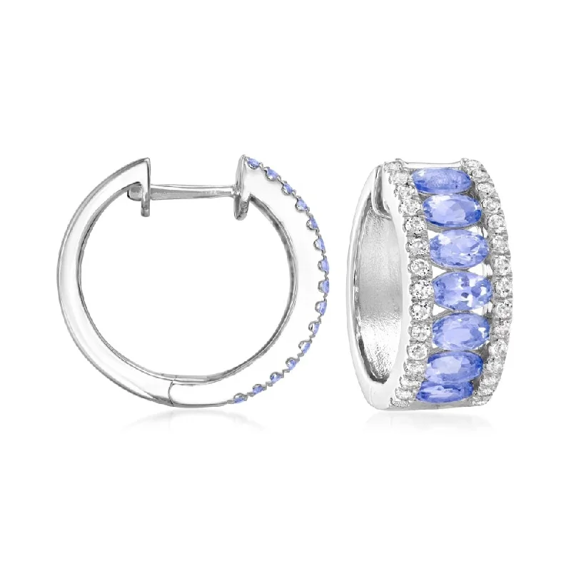 925 Sterling Silver Tanzanite and White Topaz Gemstone Hoop Earrings