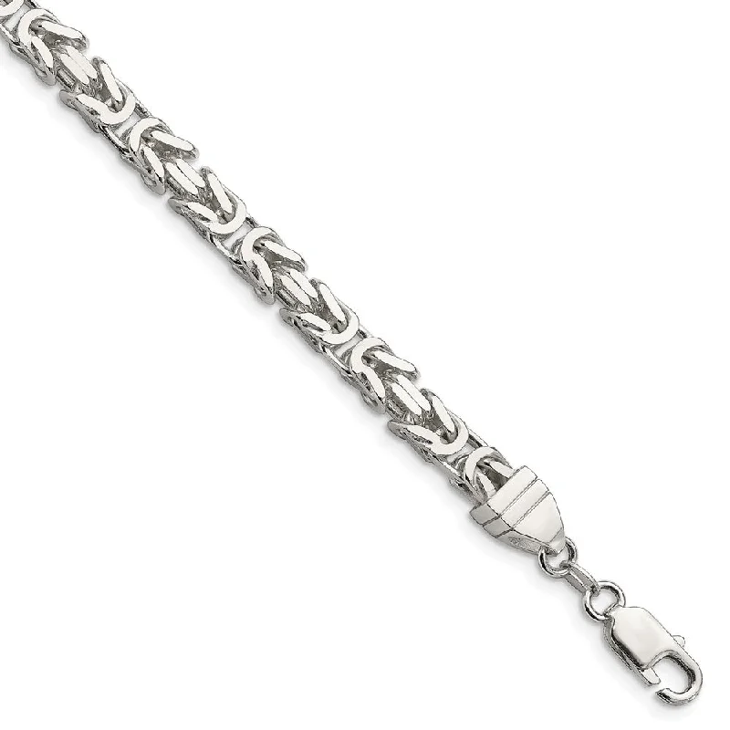 Mens 6mm Sterling Silver Square Solid Byzantine Chain Bracelet, 8 Inch