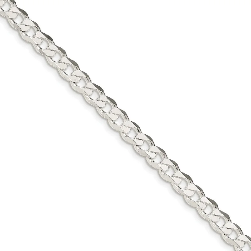 Men's 7mm, Sterling Silver Solid Flat Curb Chain Bracelet