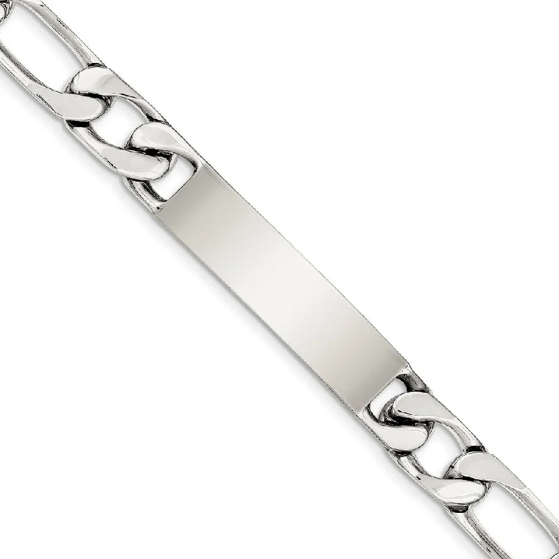 Men's 10mm Sterling Silver Engravable Figaro Link I.D. Bracelet