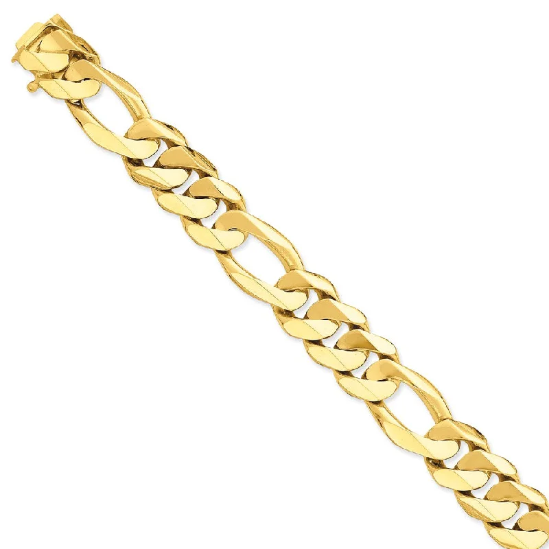 15.75mm 14k Yellow Gold Solid Heavy Figaro Chain Bracelet, 8.25 Inch