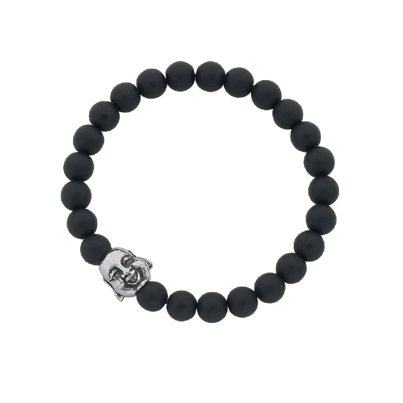 Stainless Steel Budha Face and Matte Black Ball Mens Bracelet