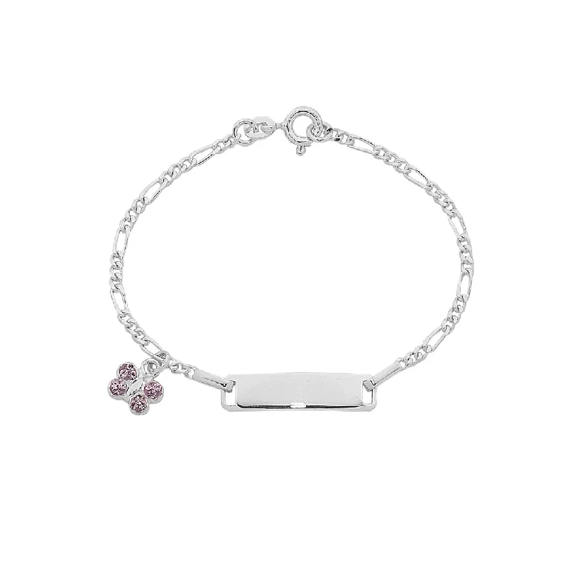 Children's Sterling Silver ID Bracelet with Butterfly Charm