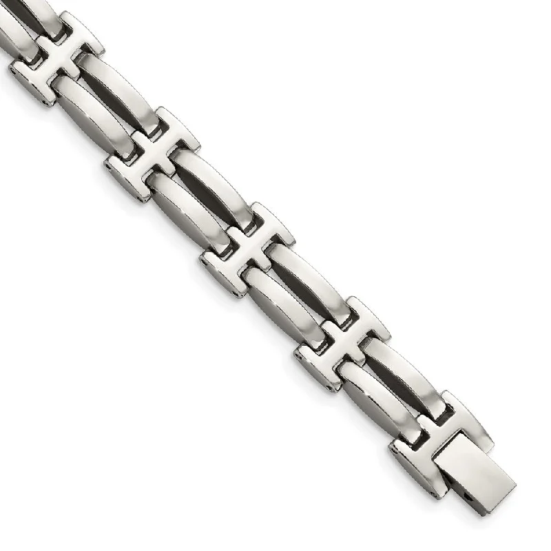 Men's 9mm Stainless Steel Polished Double Link Bracelet - 8.5 Inch