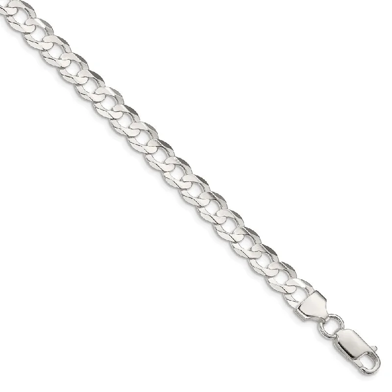 6.75mm Sterling Silver Solid Concave Beveled Curb Chain Bracelet