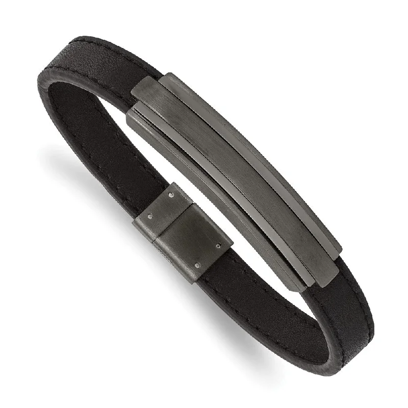 Gunmetal Plated Stainless Steel & Black Rubber I.D. Bracelet, 8.5 Inch