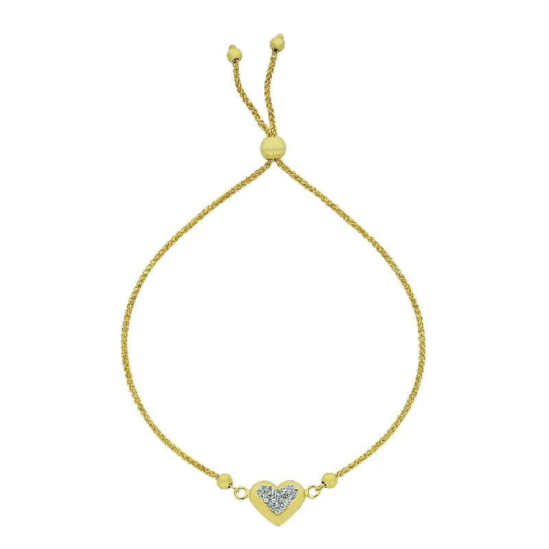 9ct Yellow Gold Silver Infused Crystal Heart Adjustable Bracelet