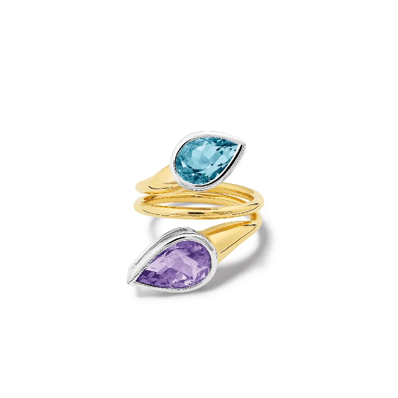 Nicoline Ring 18ct Yellow & White Gold - Purple Tourmaline & Aquamarine