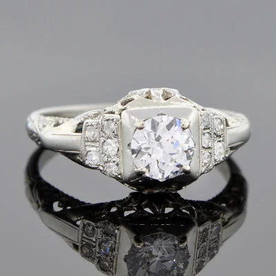 Art Deco 18kt Gold Diamond Engagement Ring .67ct