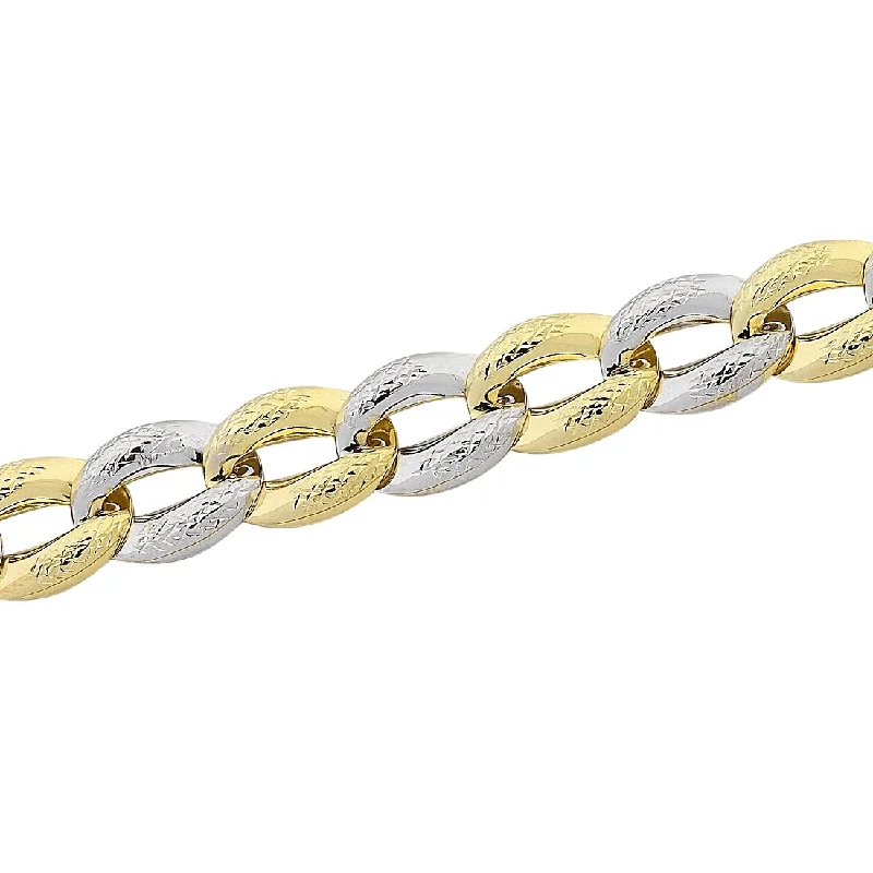 9ct Yellow Gold Silver Infused Two Tone Oval Link Bracelet