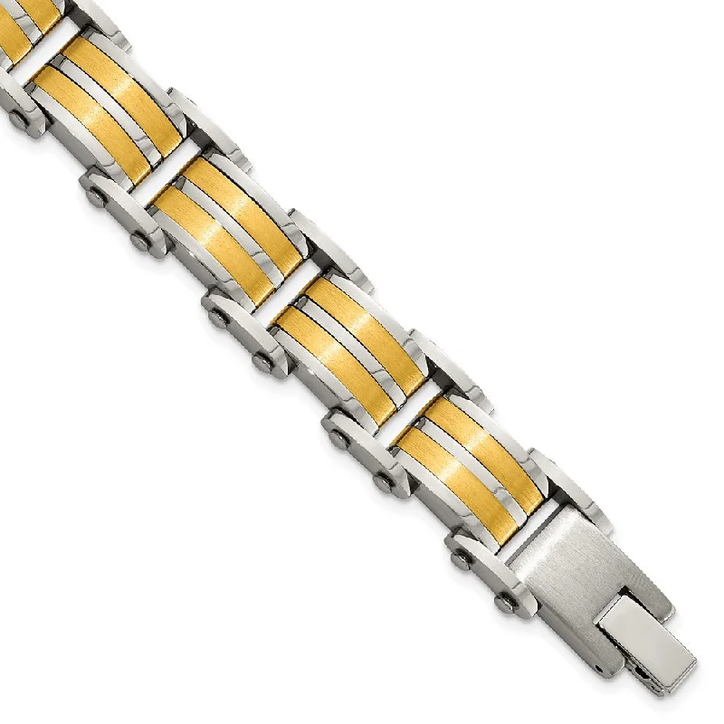 14.5mm Stainless Steel & Gold Tone Plated Link Bracelet, 8.25 Inch