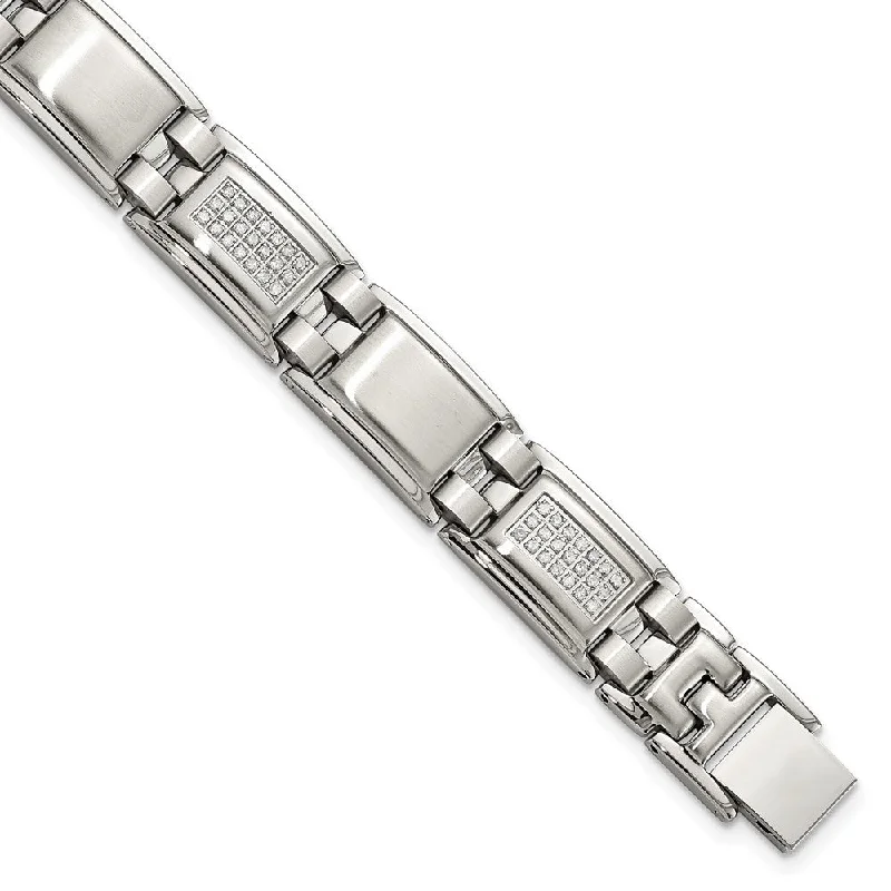 Men's 13mm Stainless Steel & 3/4 Ctw Diamond Link Bracelet, 8.75 Inch