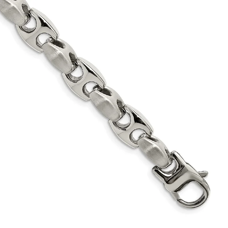 Men's 10mm Stainless Steel Anchor Link Chain Bracelet, 8.25 Inch