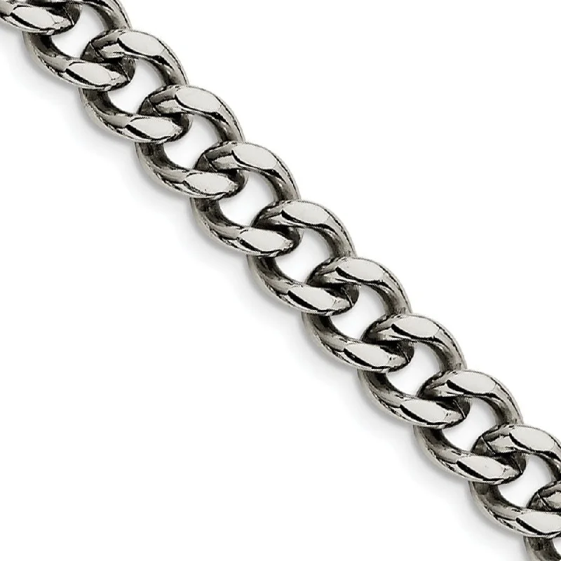 Men's 9.5mm Stainless Steel Heavy Flat Curb Chain Bracelet, 8 Inch