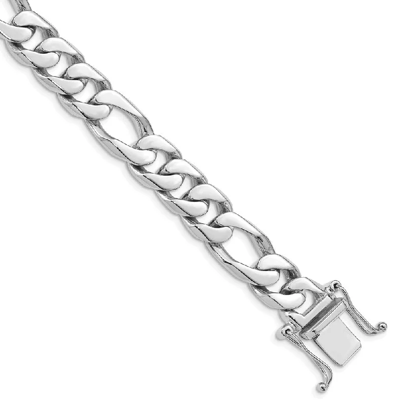 Men's 14k White Gold, 10mm Solid Figaro Link Chain Bracelet, 8 Inch