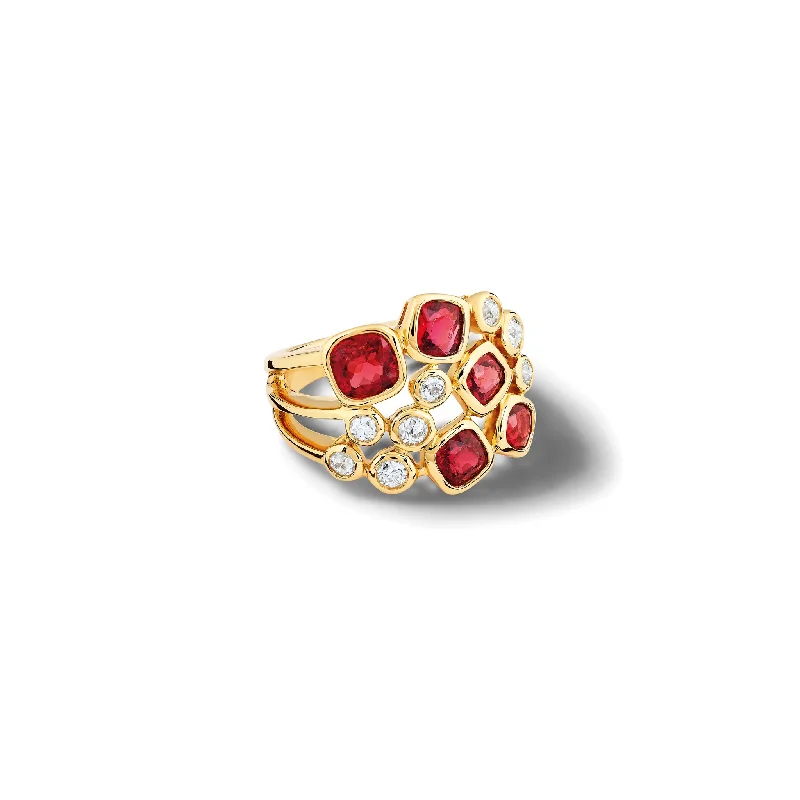 Cirkel Ring 18ct Yellow Gold - Red Spinel & Diamond