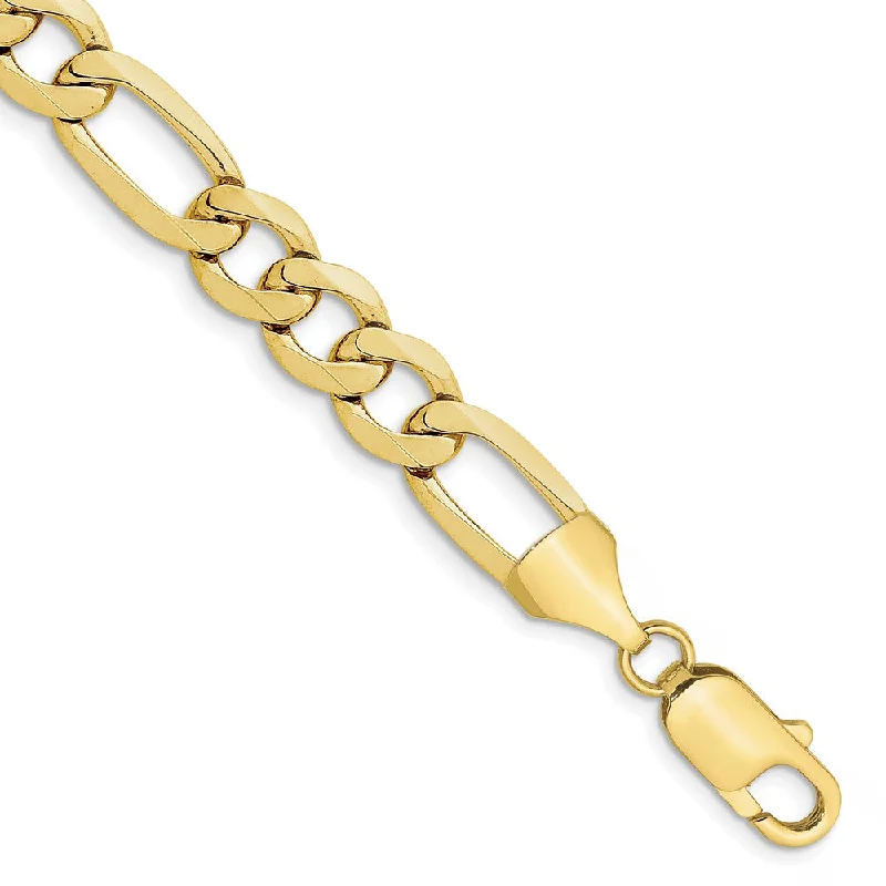 Men's 10mm 10k Yellow Gold Solid Concave Figaro Chain Bracelet