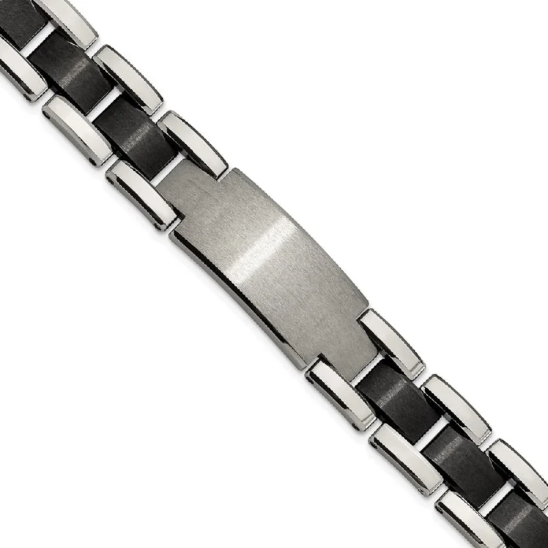 Mens 14mm Tungsten & Black Plated I.D. Panther Link Bracelet, 8.5 inch