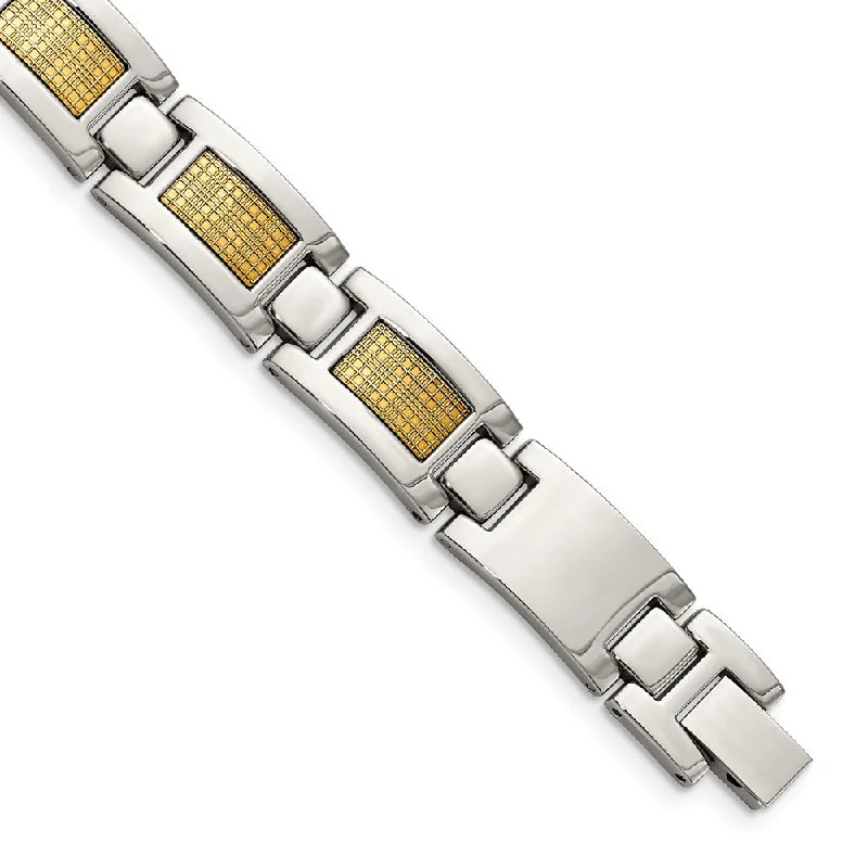 Men's Stainless Steel, 18k Gold Foil Link Bracelet, 8.25 Inch