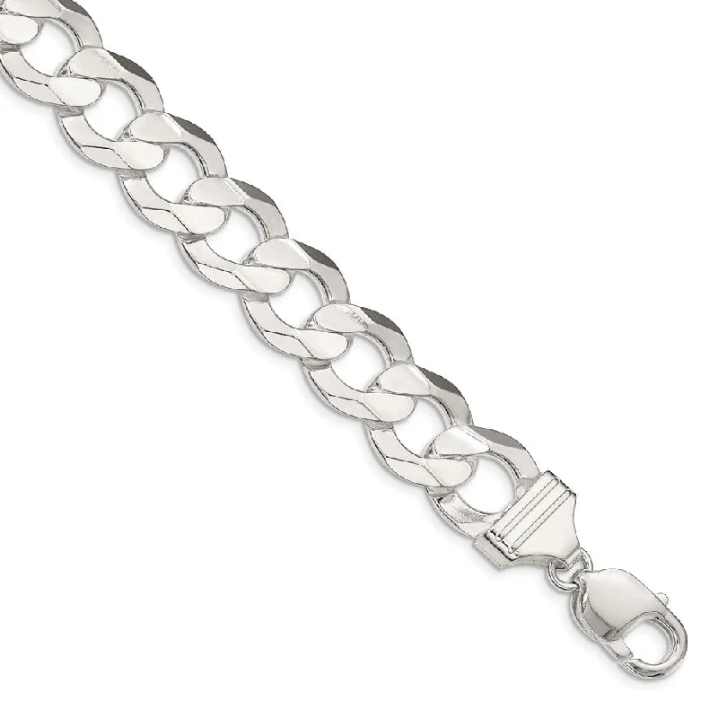 Men's 13.8mm Sterling Silver Solid Concave Beveled Curb Chain Bracelet