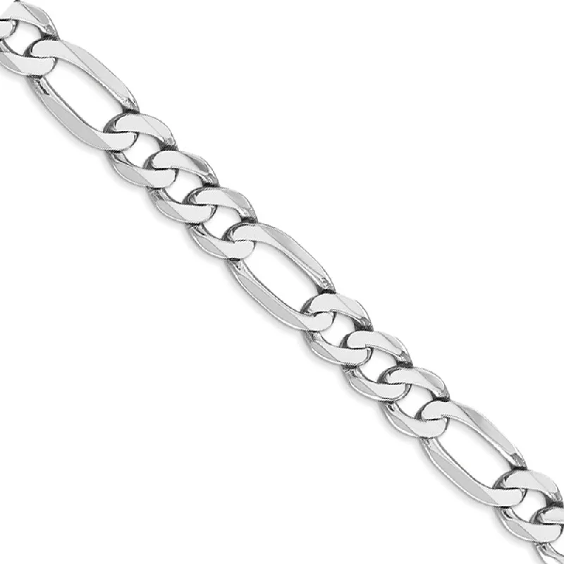 Men's 7mm 14k White Gold Solid Flat Figaro Chain Bracelet, 8 Inch