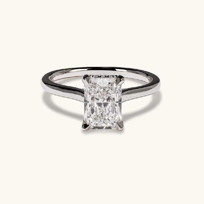 1.72 Radiant Lab Diamond Engagement Ring with Hidden Halo