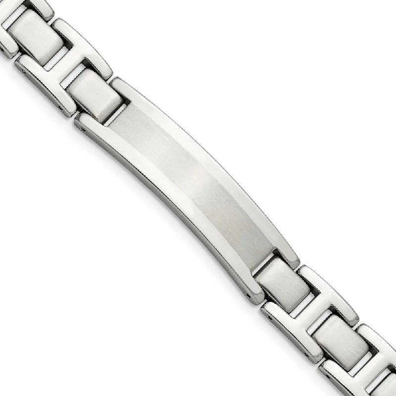 Mens 12mm Stainless Steel Brushed & Polished I.D. Bracelet, 8.25 Inch