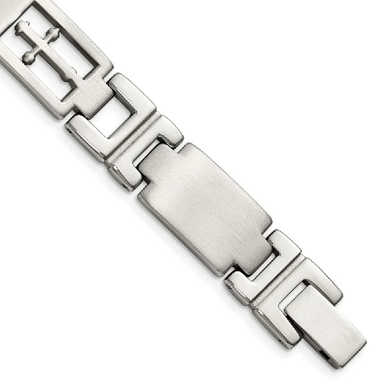 Men's Stainless Steel 11mm Cross Link Bracelet, 8.5 Inch