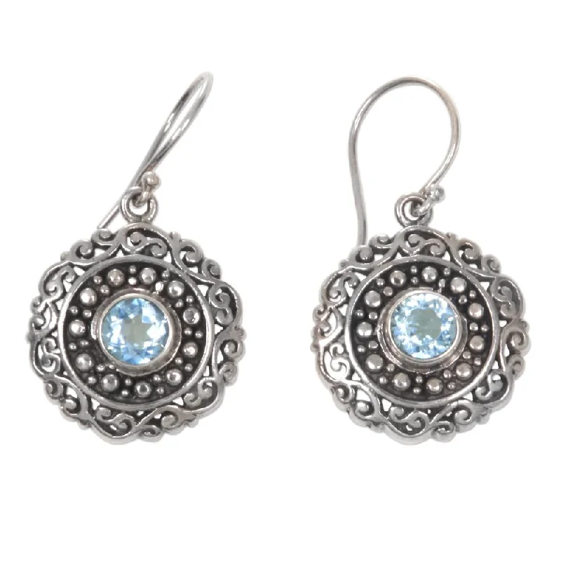 Sterling Silver 'Solar Flares' Blue Topaz Earrings