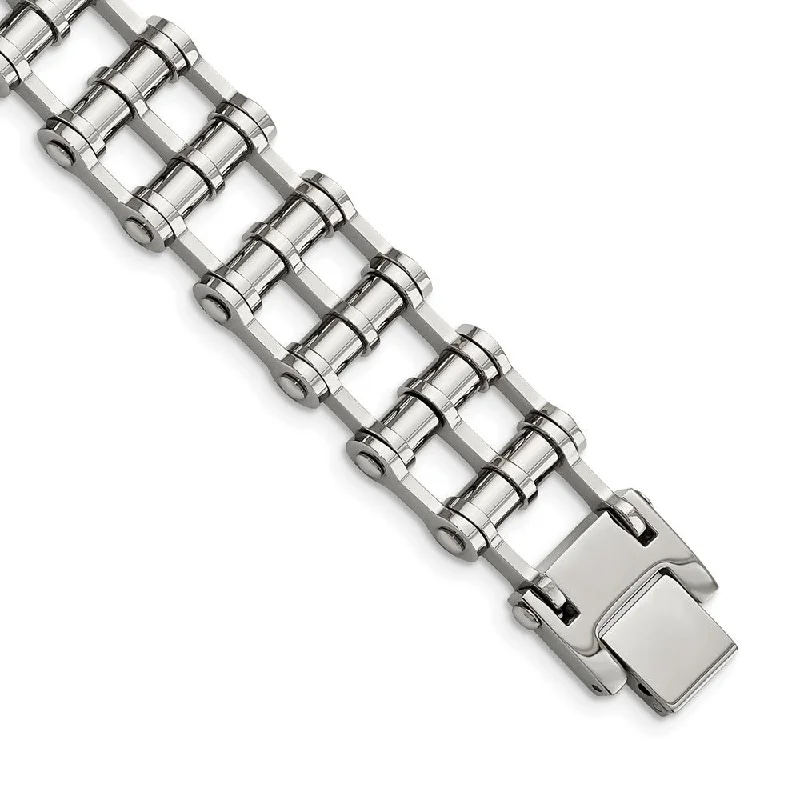 Men's Stainless Steel 15mm Bike Link Bracelet, 8.5 Inch