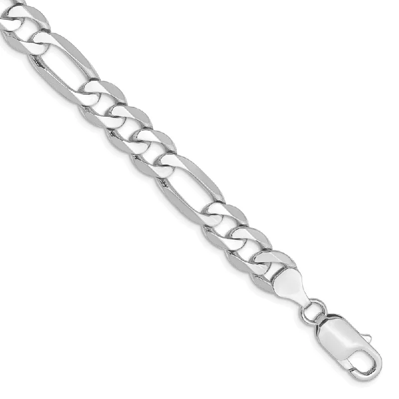 Men's 7.5mm 14k White Gold Solid Flat Figaro Chain Bracelet, 8 Inch