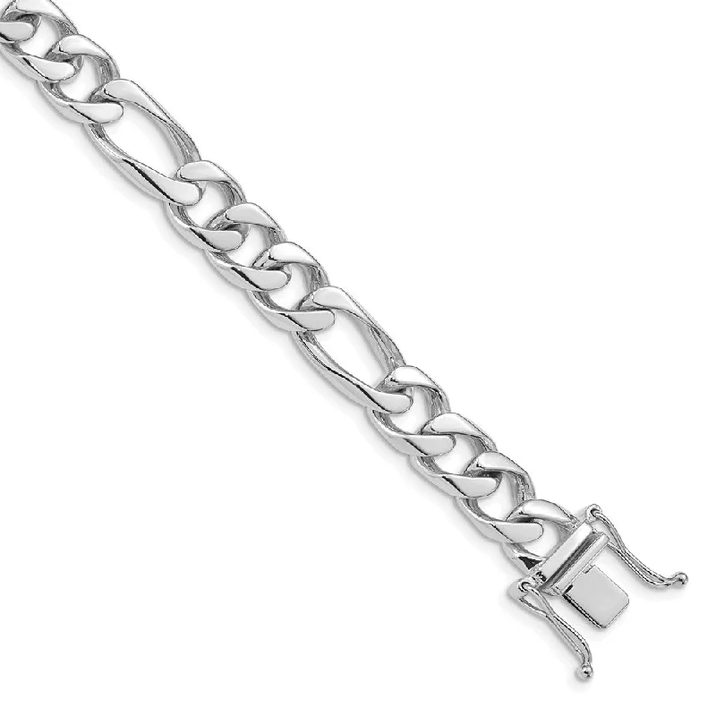 Men's 14k White Gold, 9mm Solid Figaro Link Chain Bracelet, 8 Inch