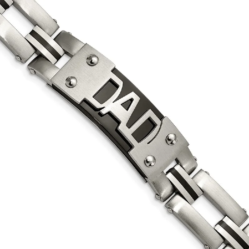 15mm Stainless Steel & Black Plated DAD I.D. Link Bracelet, 9 Inch