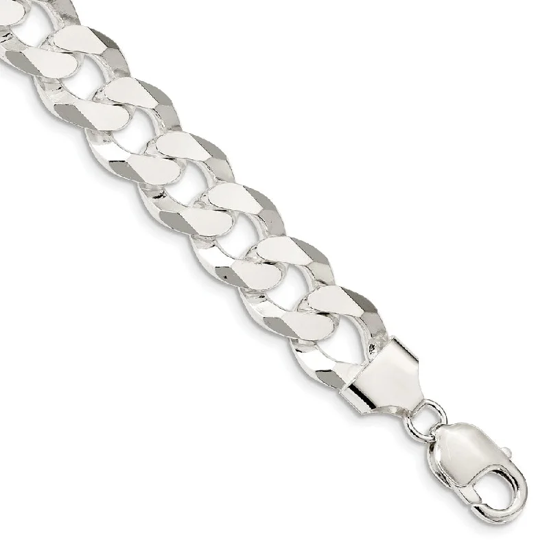 Men's 14mm Sterling Silver Solid Beveled Curb Chain Bracelet