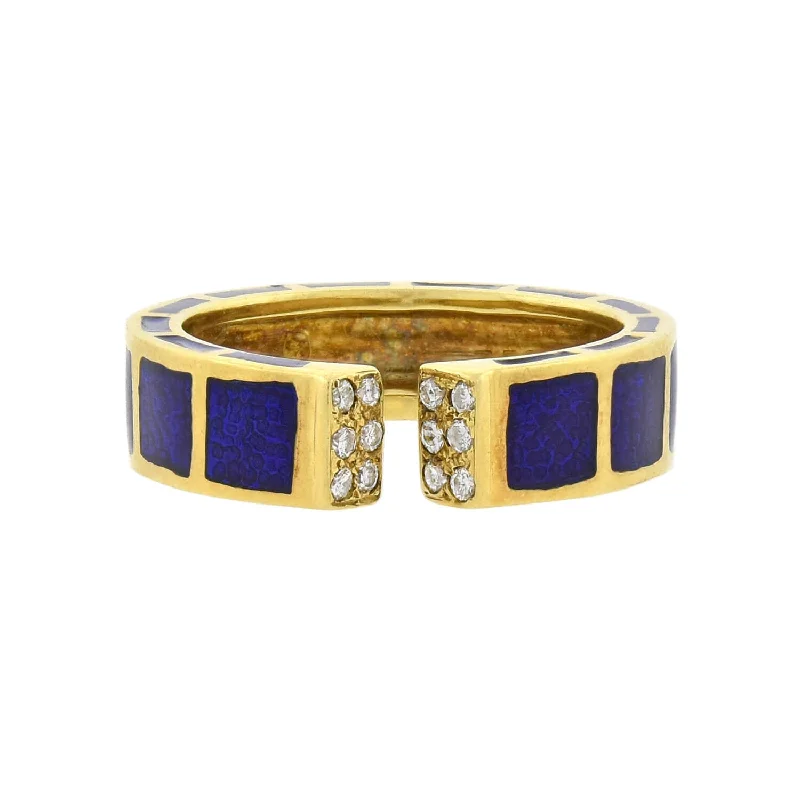 HIDALGO Estate 18kt Enameled + Diamond Open Front Ring