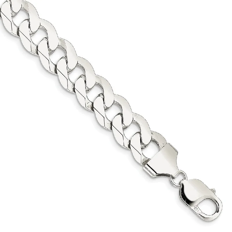 Men's 12.3mm Sterling Silver Solid Beveled Curb Chain Bracelet