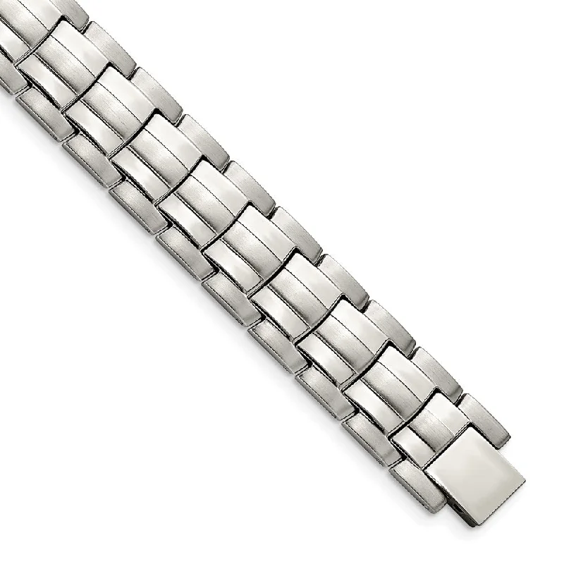 Men's 15mm Stainless Steel Brushed & Polished Link Bracelet, 8.5 Inch